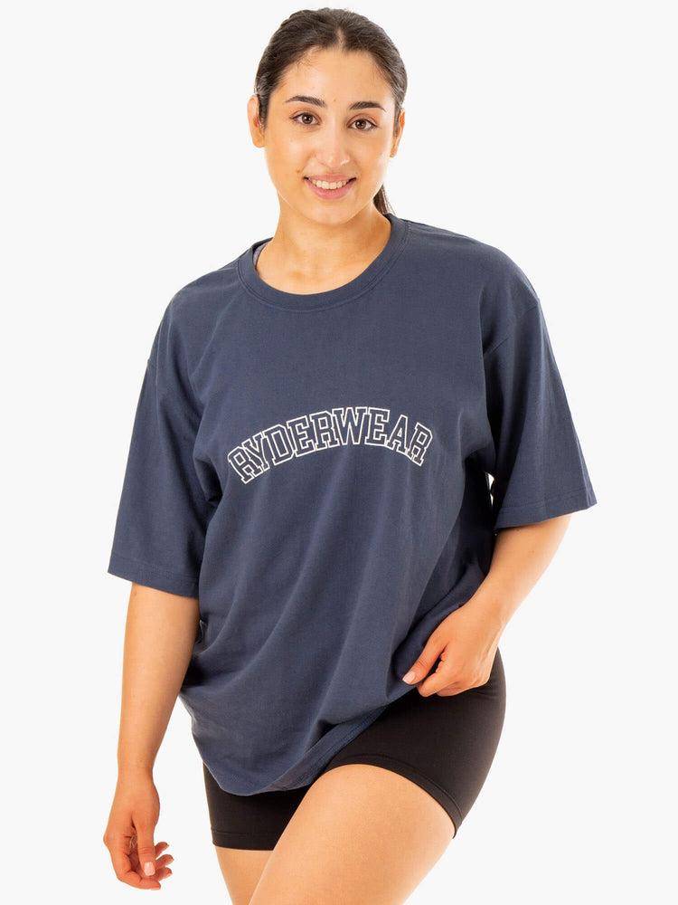 Women's Ryderwear Women T Shirts Oversized T Shirts Washed Blue | NZ2740FM