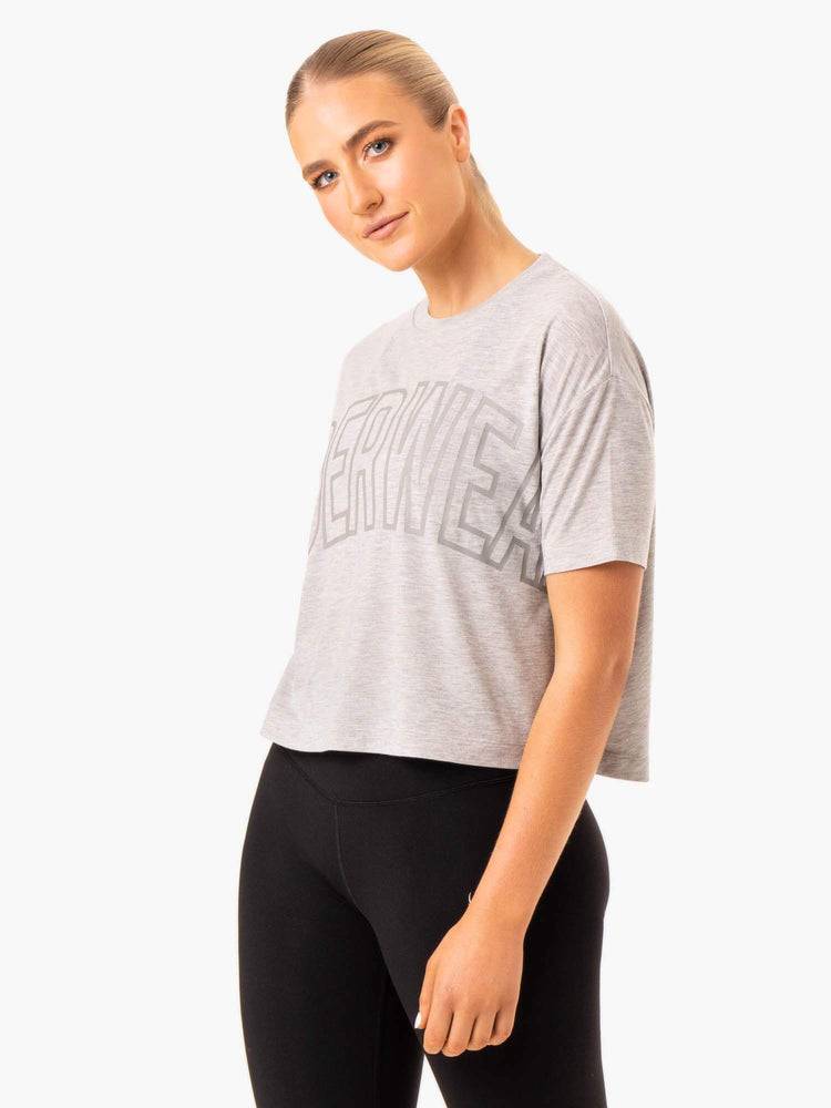 Women's Ryderwear Women T Shirts Replay Boxy Tee T Shirts Grey Marl | NZ2719OR