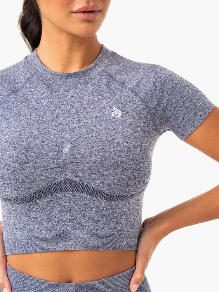 Women's Ryderwear Women T Shirts Sculpt Seamless T Shirts Navy Marl | NZ2715DN