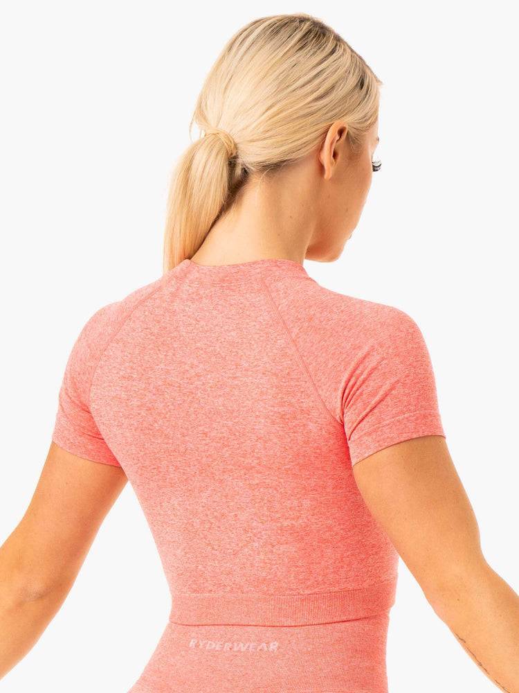 Women's Ryderwear Women T Shirts Sculpt Seamless T Shirts Peach Marl | NZ2716SO