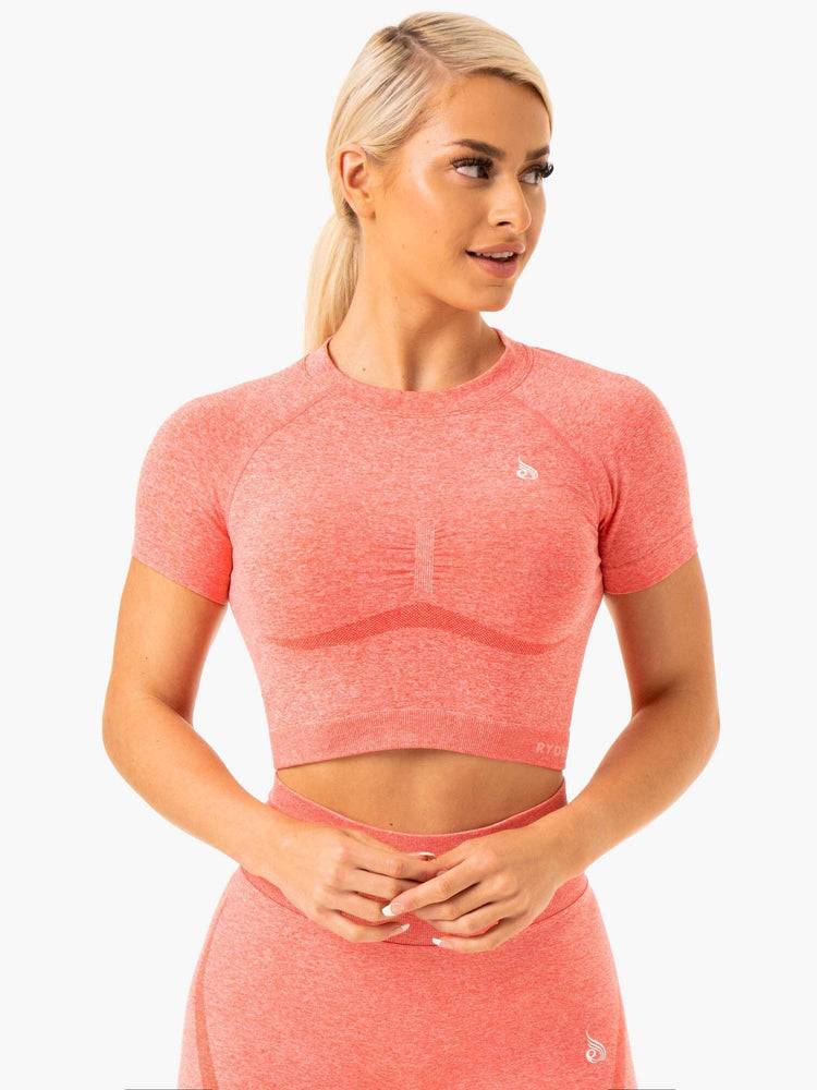 Women's Ryderwear Women T Shirts Sculpt Seamless T Shirts Peach Marl | NZ2716SO