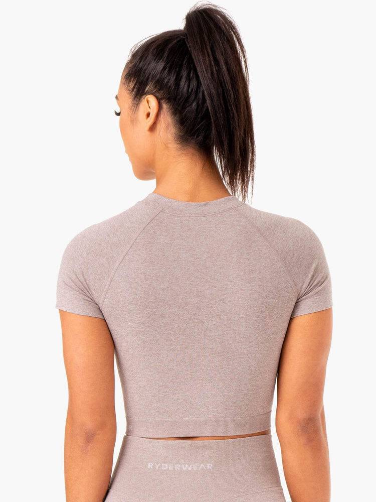 Women's Ryderwear Women T Shirts Sculpt Seamless T Shirts Mushroom Marl | NZ2718PQ