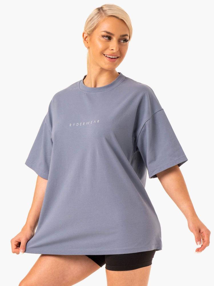 Women's Ryderwear Women T Shirts Staples Oversized Tee T Shirts Steel Grey | NZ2723TV