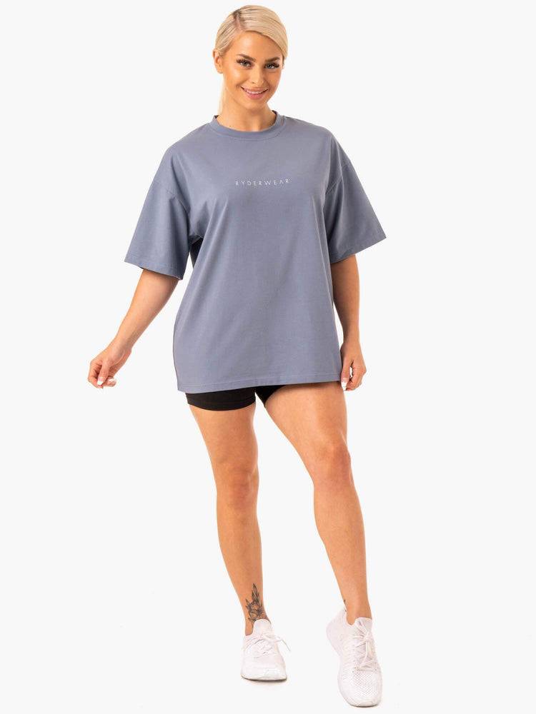 Women's Ryderwear Women T Shirts Staples Oversized Tee T Shirts Steel Grey | NZ2723TV