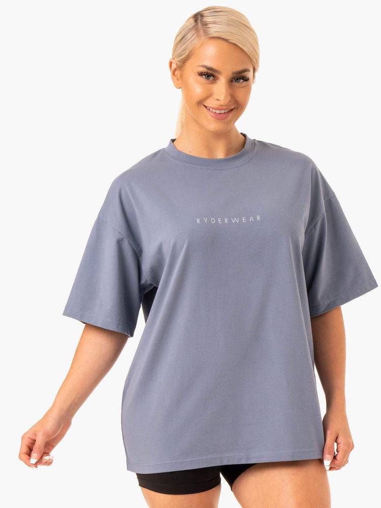 Women\'s Ryderwear Women T Shirts Staples Oversized Tee T Shirts Steel Grey | NZ2723TV