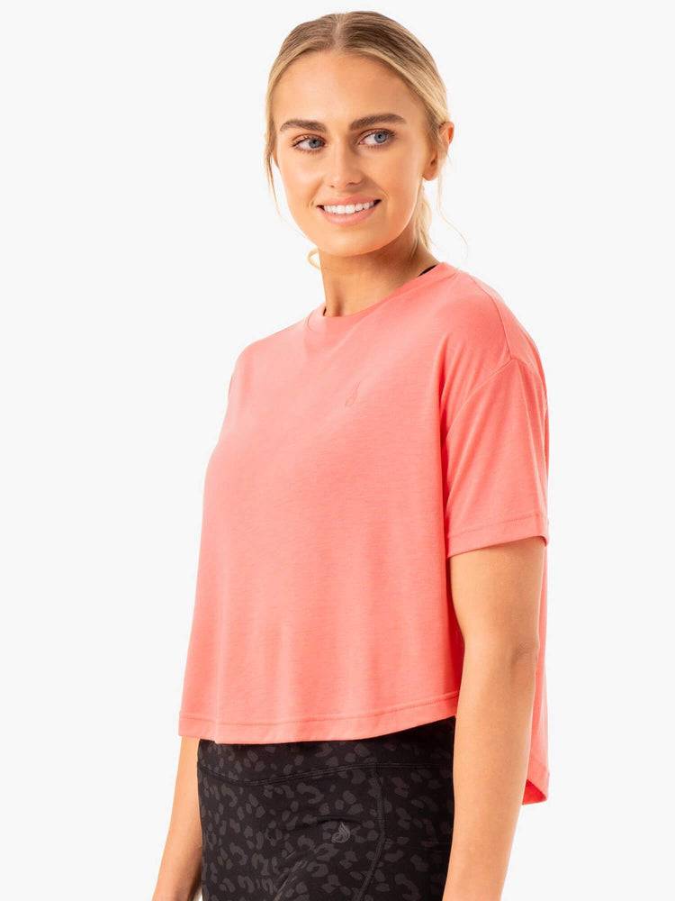 Women's Ryderwear Women T Shirts Ultra Scoop T Shirts Coral | NZ2726WY