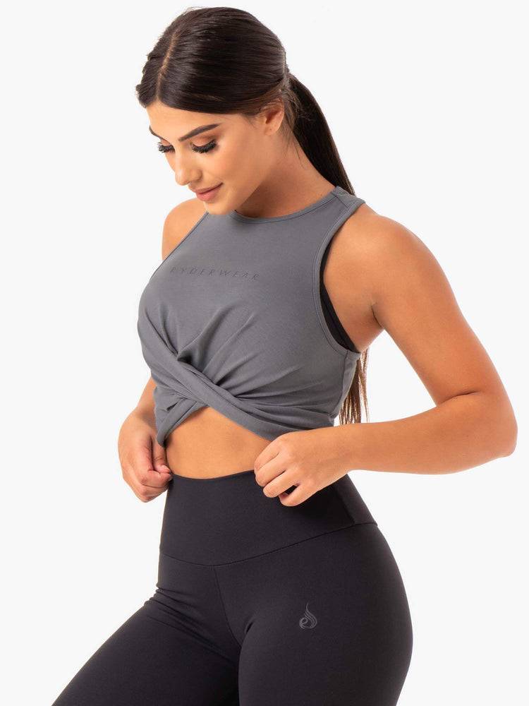 Women's Ryderwear Women Tanks Adapt Twist Cropped Tanks Grey | NZ2979GL