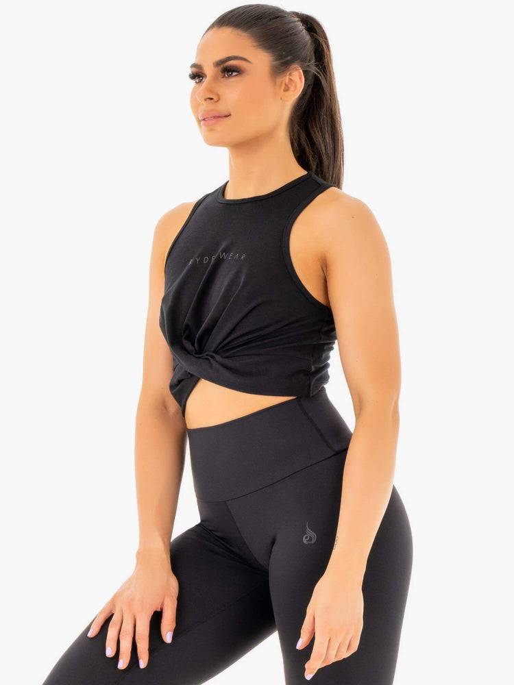 Women's Ryderwear Women Tanks Adapt Twist Cropped Tanks Black | NZ3024FM