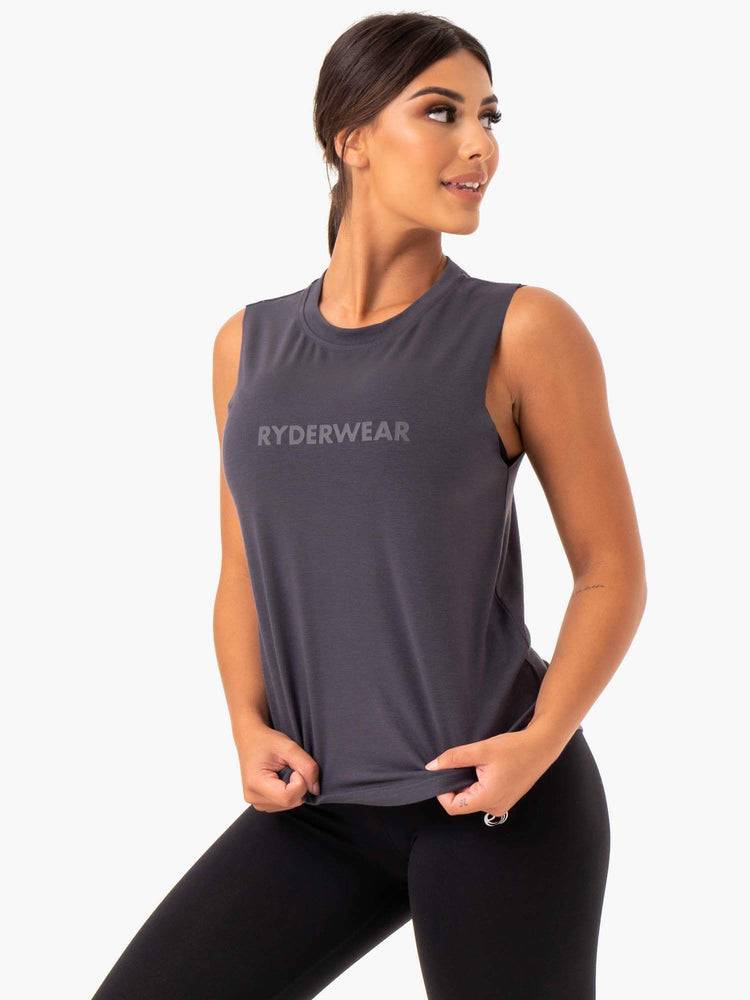 Women's Ryderwear Women Tanks Base Regular Cut Tanks Charcoal | NZ2973ZG