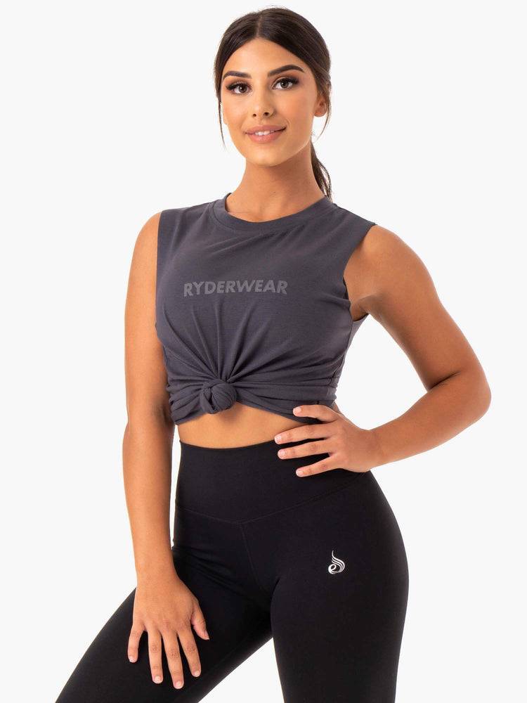 Women's Ryderwear Women Tanks Base Regular Cut Tanks Charcoal | NZ2973ZG