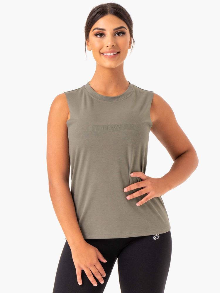 Women's Ryderwear Women Tanks Base Regular Cut Tanks Khaki | NZ2991EX