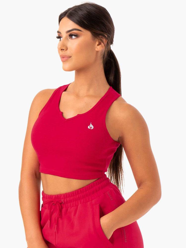 Women's Ryderwear Women Tanks Base V Split Tanks Cherry Red | NZ2977HK