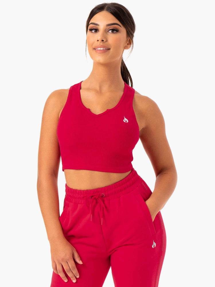 Women\'s Ryderwear Women Tanks Base V Split Tanks Cherry Red | NZ2977HK