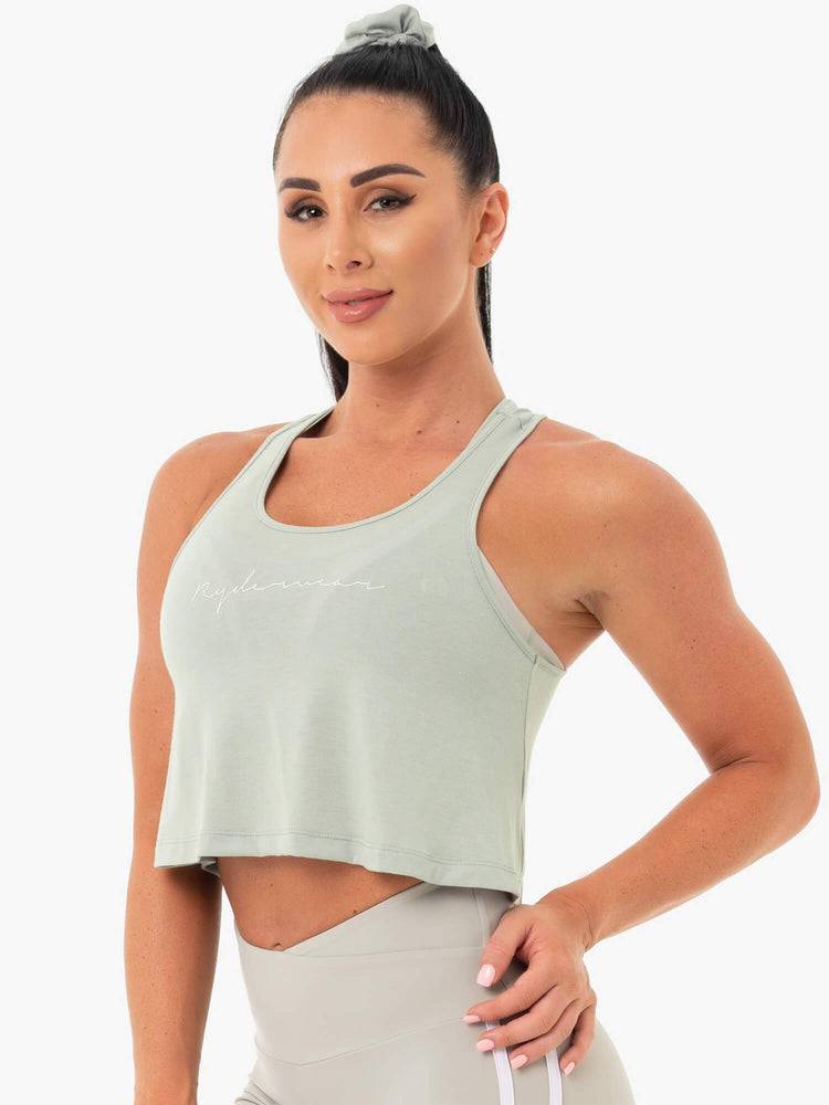 Women's Ryderwear Women Tanks Collide Tied Up Cropped Tanks Sage Green | NZ2935YU