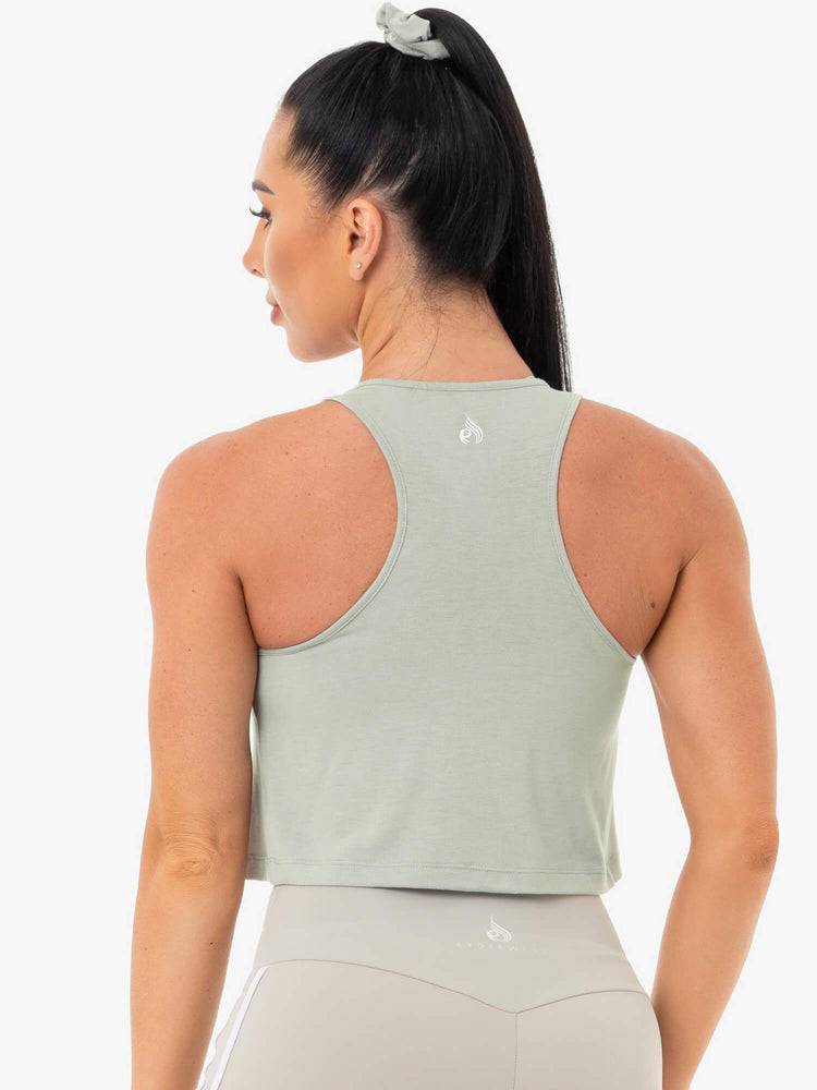 Women's Ryderwear Women Tanks Collide Tied Up Cropped Tanks Sage Green | NZ2935YU