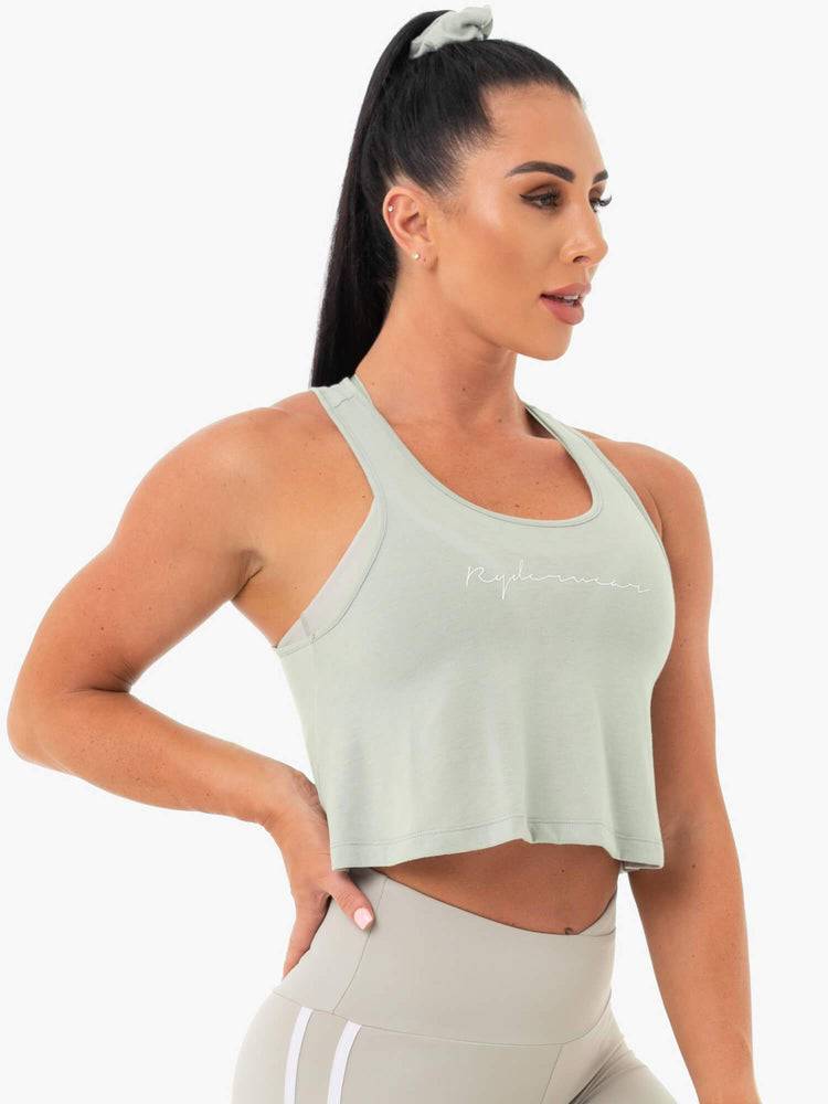 Women's Ryderwear Women Tanks Collide Tied Up Cropped Tanks Sage Green | NZ2935YU