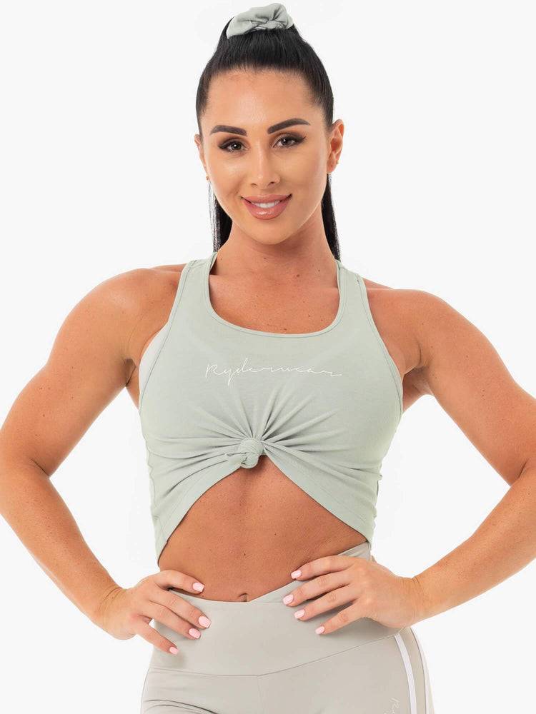 Women's Ryderwear Women Tanks Collide Tied Up Cropped Tanks Sage Green | NZ2935YU