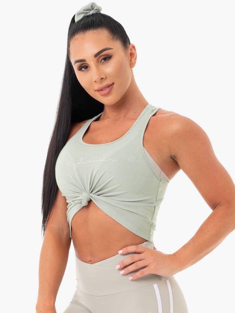 Women's Ryderwear Women Tanks Collide Tied Up Cropped Tanks Sage Green | NZ2935YU