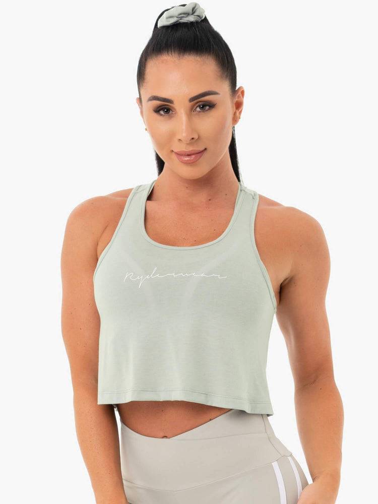 Women\'s Ryderwear Women Tanks Collide Tied Up Cropped Tanks Sage Green | NZ2935YU