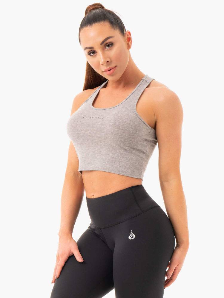 Women's Ryderwear Women Tanks Cropped Racer Back Tanks Grey Marl | NZ3000SO