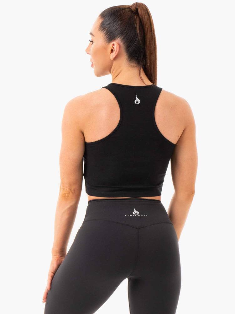 Women's Ryderwear Women Tanks Cropped Racer Back Tanks Black | NZ3026SO