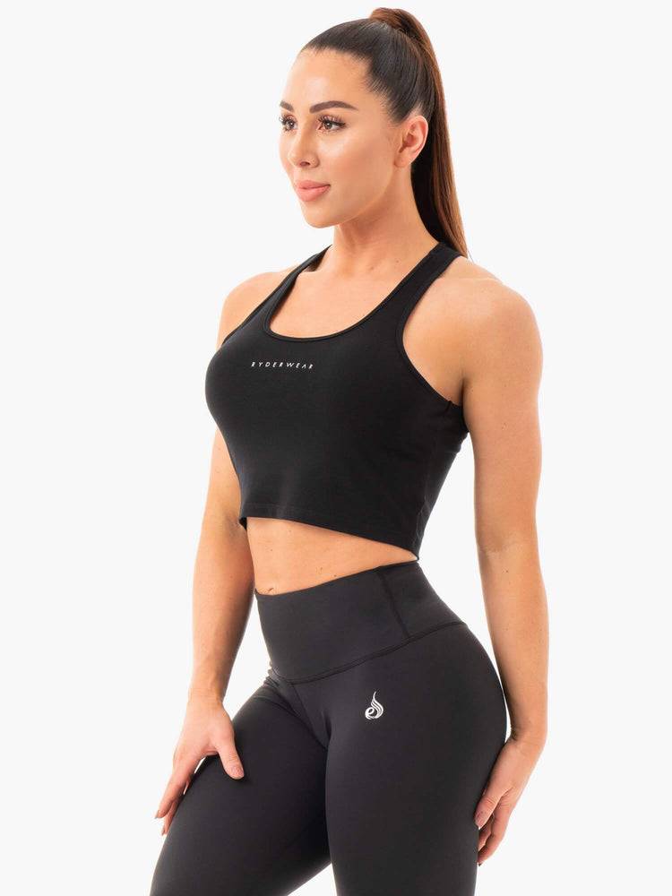 Women's Ryderwear Women Tanks Cropped Racer Back Tanks Black | NZ3026SO