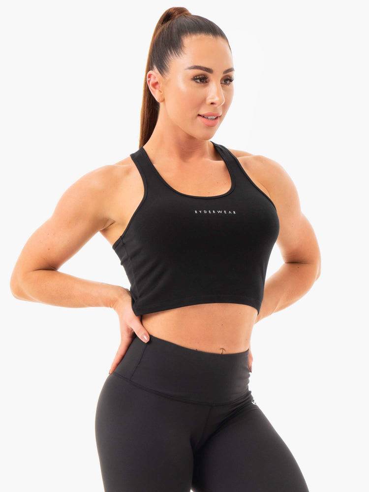 Women's Ryderwear Women Tanks Cropped Racer Back Tanks Black | NZ3026SO