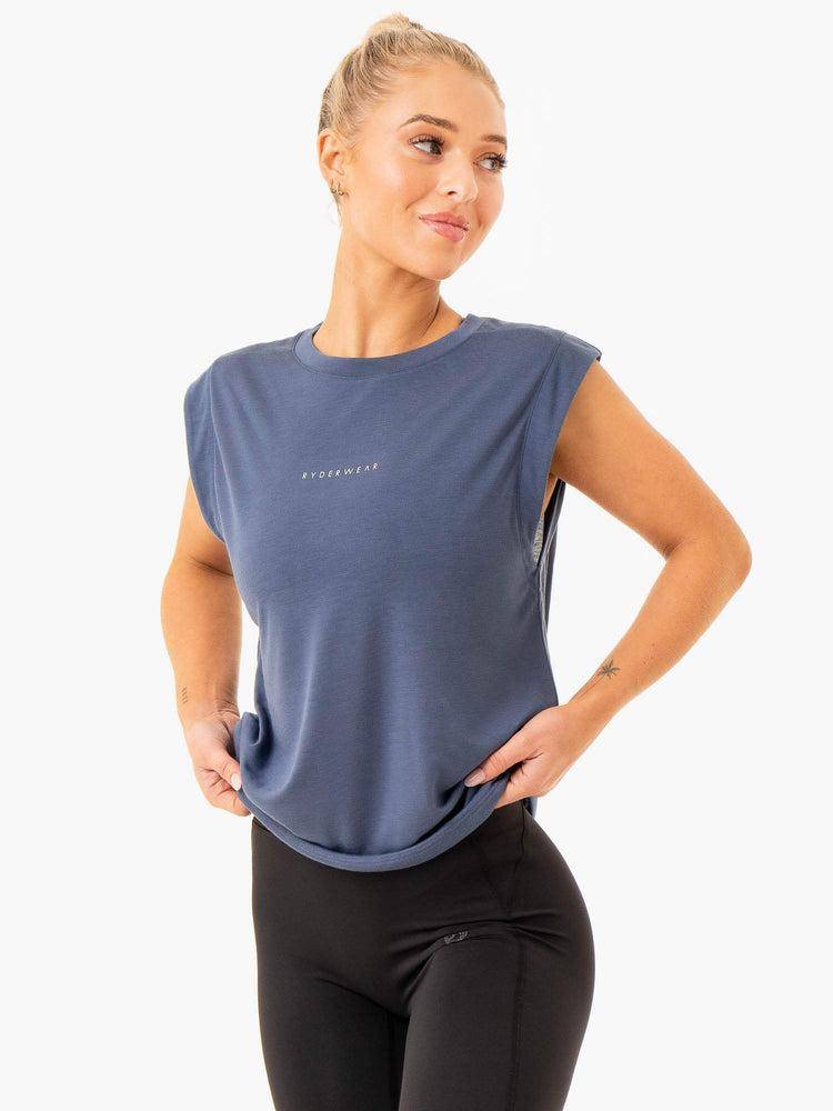 Women's Ryderwear Women Tanks Element Wide Cut Tanks Steel Blue | NZ2850WY