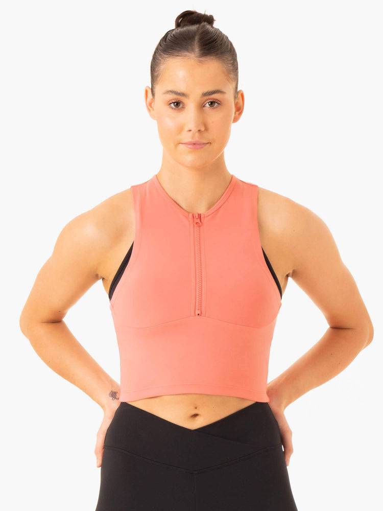 Women's Ryderwear Women Tanks Embody Zip Up Crop Tanks Rose Pink | NZ2814AP