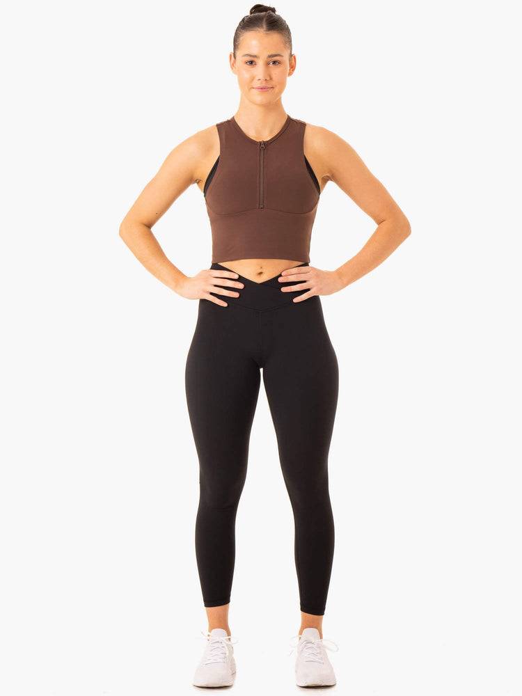 Women's Ryderwear Women Tanks Embody Zip Up Crop Tanks Chocolate | NZ2822EX