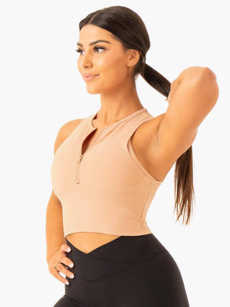 Women's Ryderwear Women Tanks Embody Zip Up Crop Tanks Tan | NZ2833KI