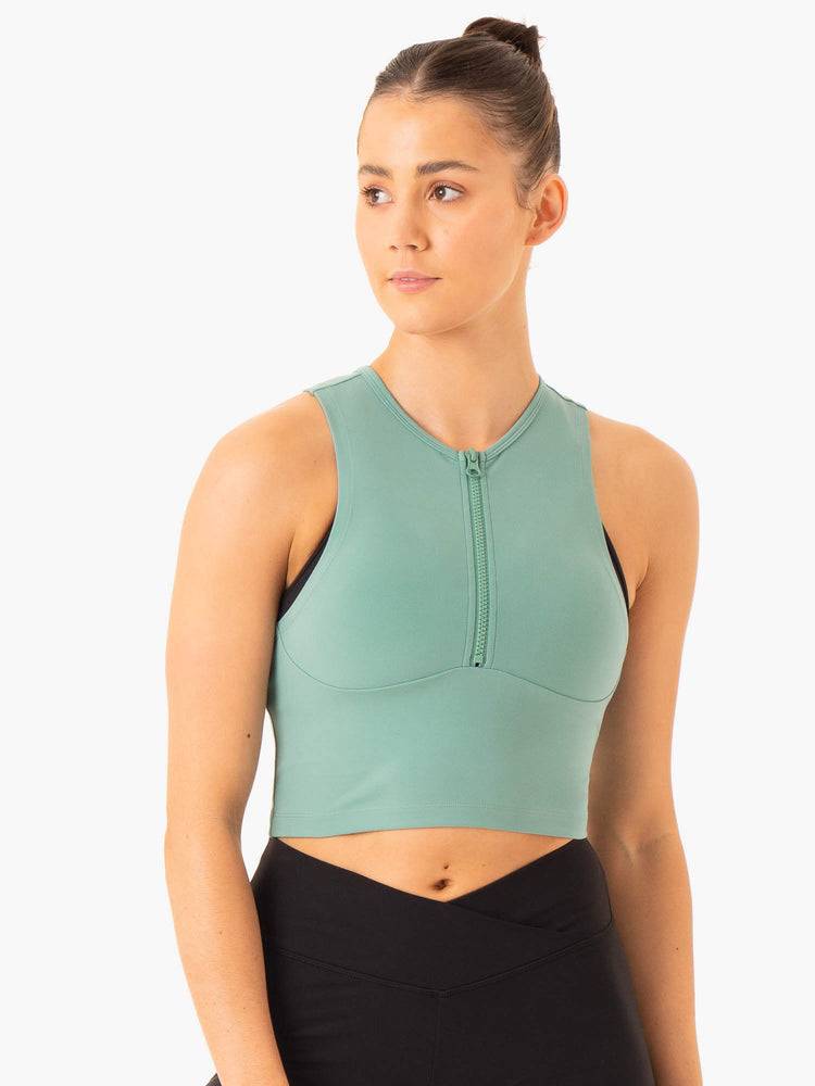 Women's Ryderwear Women Tanks Embody Zip Up Crop Tanks Green | NZ2838FM