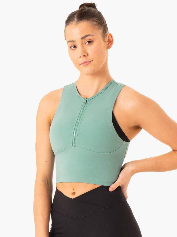 Women's Ryderwear Women Tanks Embody Zip Up Crop Tanks Green | NZ2838FM