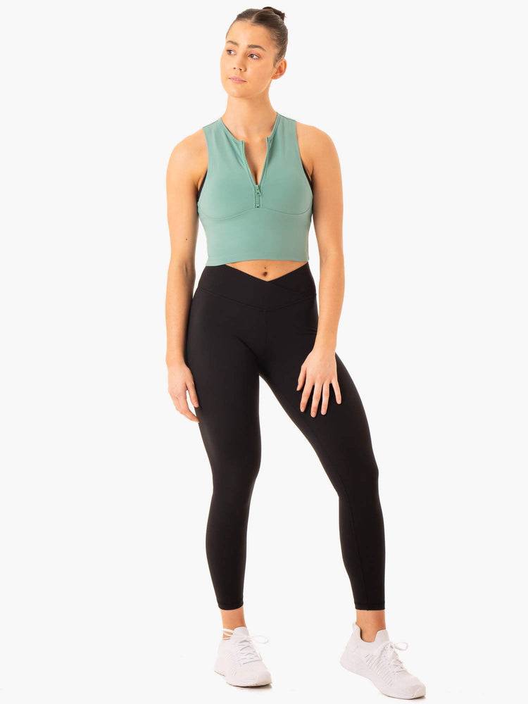 Women's Ryderwear Women Tanks Embody Zip Up Crop Tanks Green | NZ2838FM