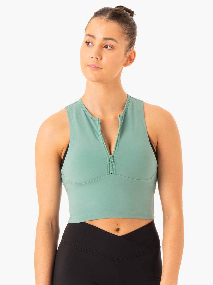 Women\'s Ryderwear Women Tanks Embody Zip Up Crop Tanks Green | NZ2838FM