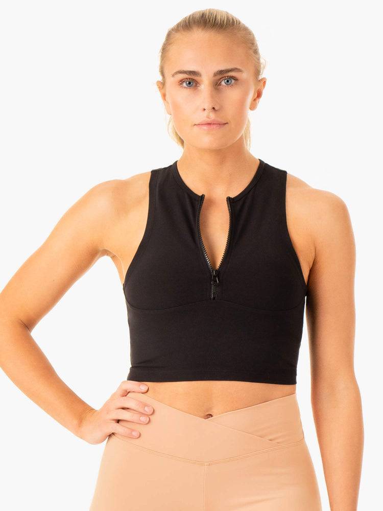 Women's Ryderwear Women Tanks Embody Zip Up Crop Tanks Black | NZ2907HK