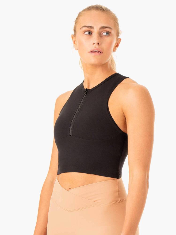 Women's Ryderwear Women Tanks Embody Zip Up Crop Tanks Black | NZ2907HK