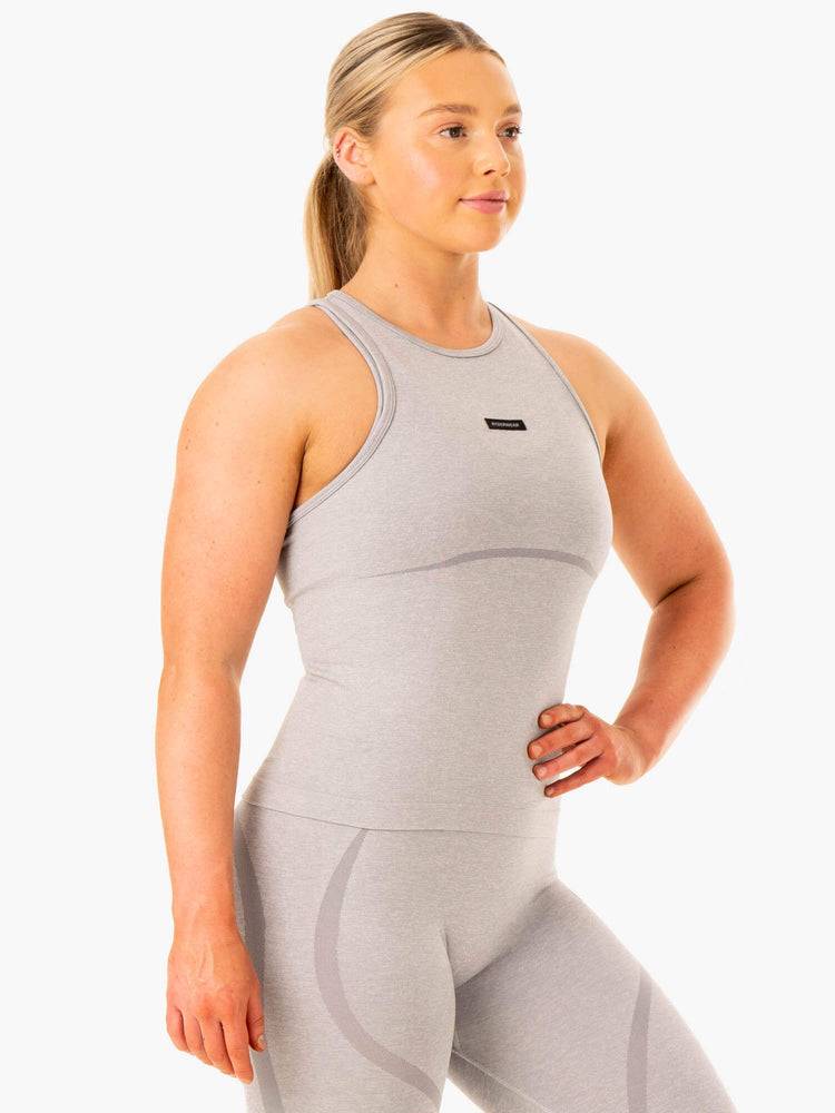 Women's Ryderwear Women Tanks Excel Seamless Mid Length Tanks Grey Marl | NZ2843OR