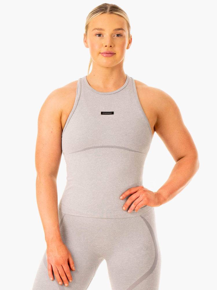 Women\'s Ryderwear Women Tanks Excel Seamless Mid Length Tanks Grey Marl | NZ2843OR