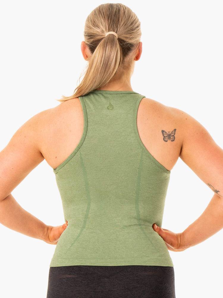 Women's Ryderwear Women Tanks Excel Seamless Mid Length Tanks Moss Green Marl | NZ2861OR