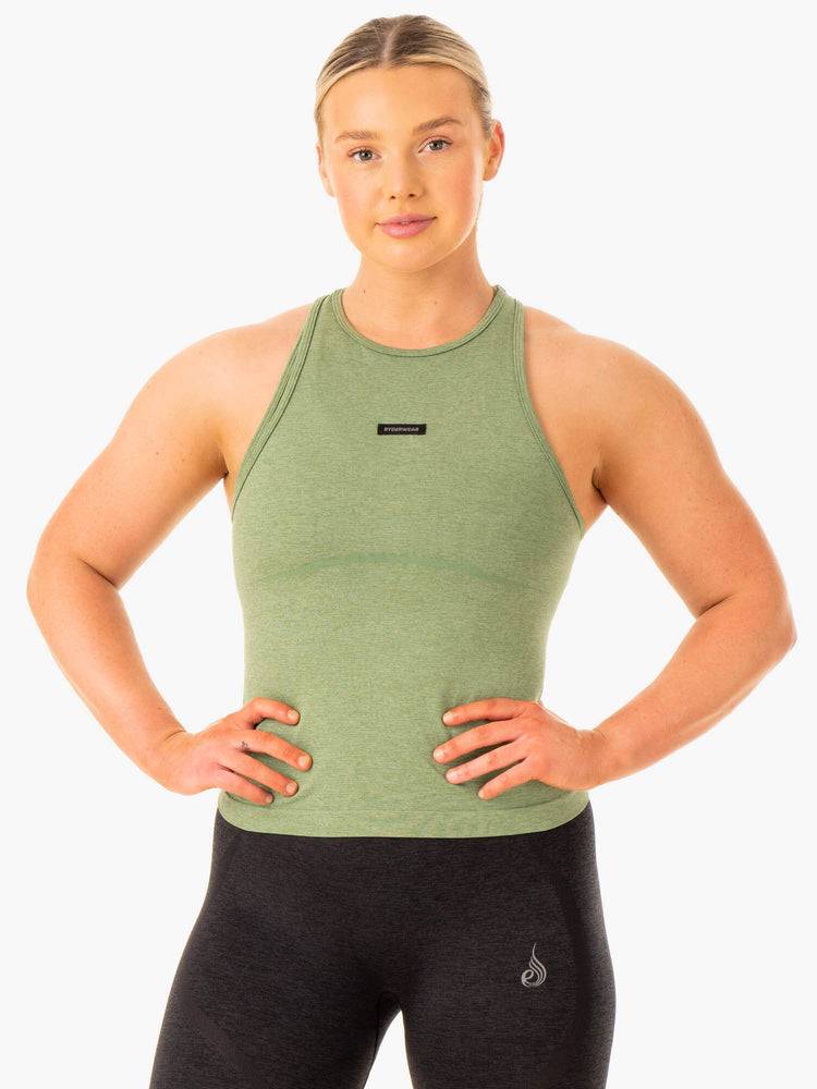 Women's Ryderwear Women Tanks Excel Seamless Mid Length Tanks Moss Green Marl | NZ2861OR