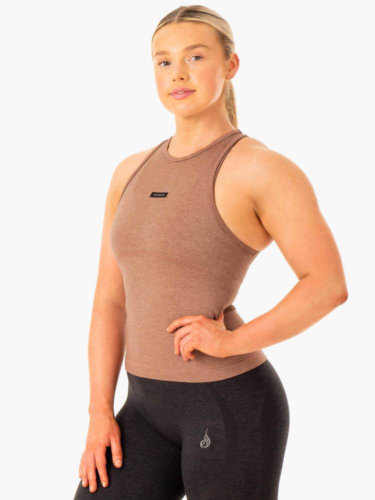 Women's Ryderwear Women Tanks Excel Seamless Mid Length Tanks Mocha Marl | NZ2863UT