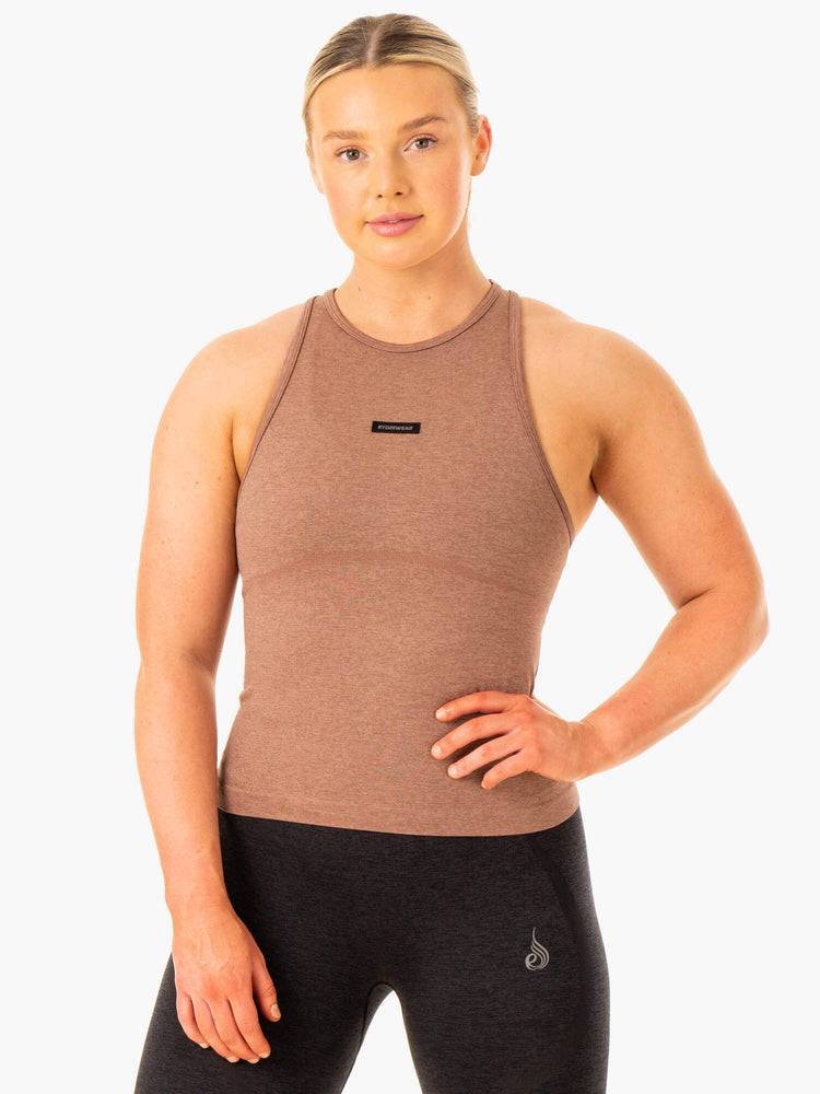 Women's Ryderwear Women Tanks Excel Seamless Mid Length Tanks Mocha Marl | NZ2863UT