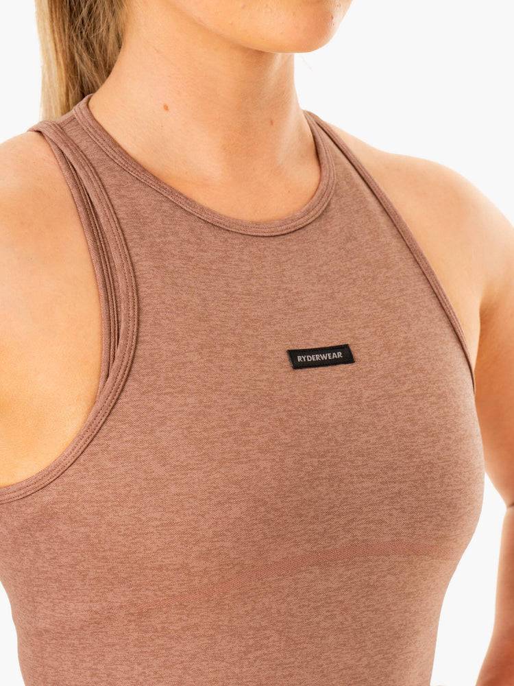 Women's Ryderwear Women Tanks Excel Seamless Mid Length Tanks Mocha Marl | NZ2863UT