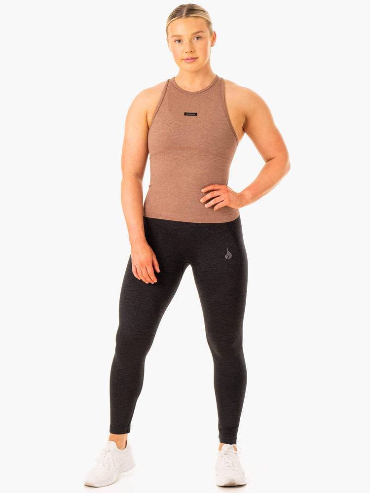 Women's Ryderwear Women Tanks Excel Seamless Mid Length Tanks Mocha Marl | NZ2863UT