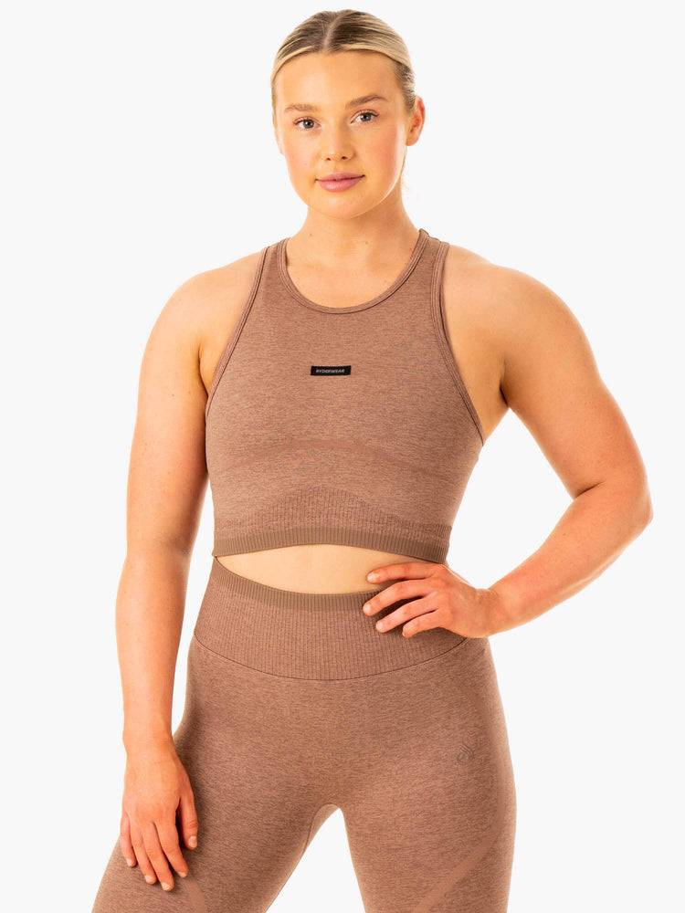 Women's Ryderwear Women Tanks Excel Seamless Tanks Mocha Marl | NZ2870MA