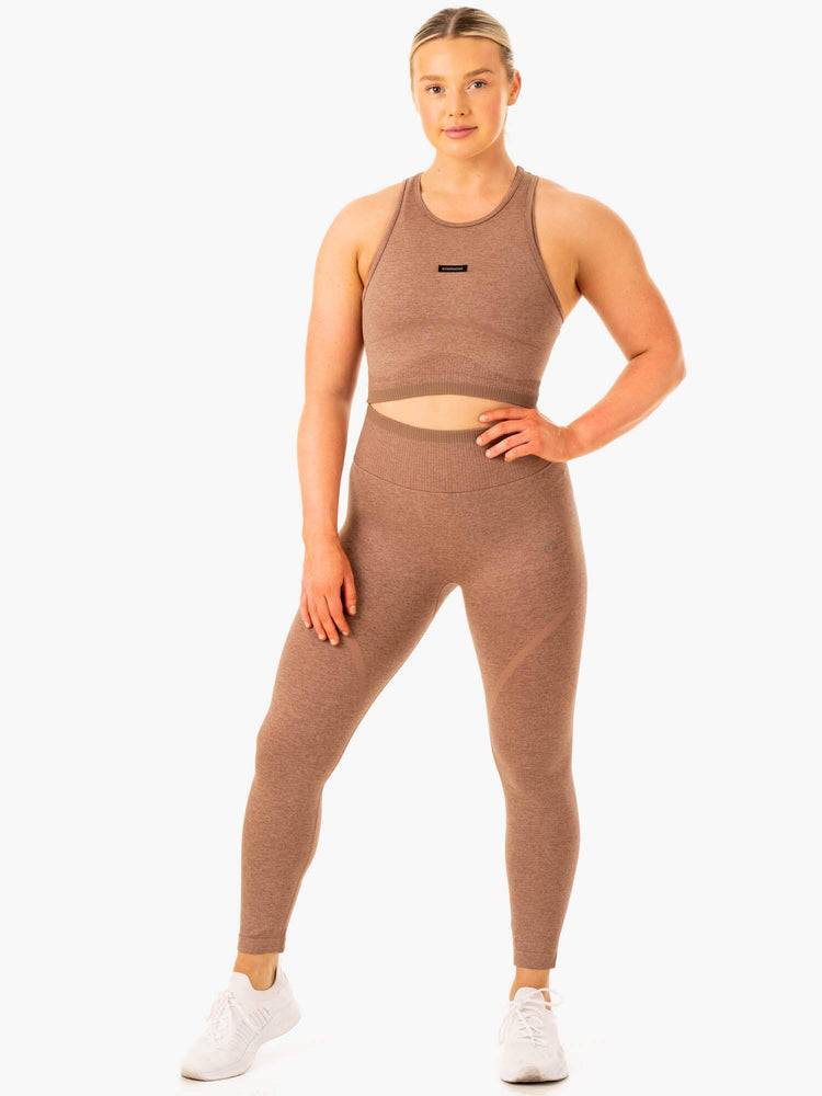 Women's Ryderwear Women Tanks Excel Seamless Tanks Mocha Marl | NZ2870MA