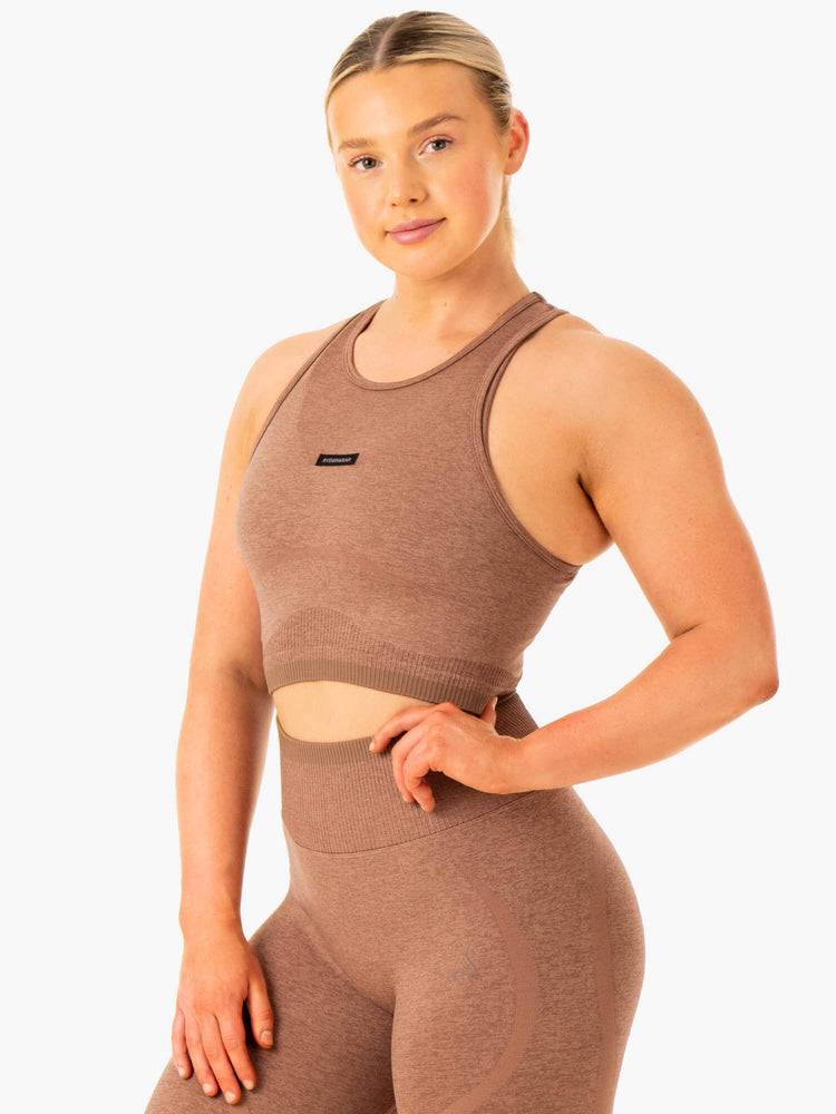 Women\'s Ryderwear Women Tanks Excel Seamless Tanks Mocha Marl | NZ2870MA