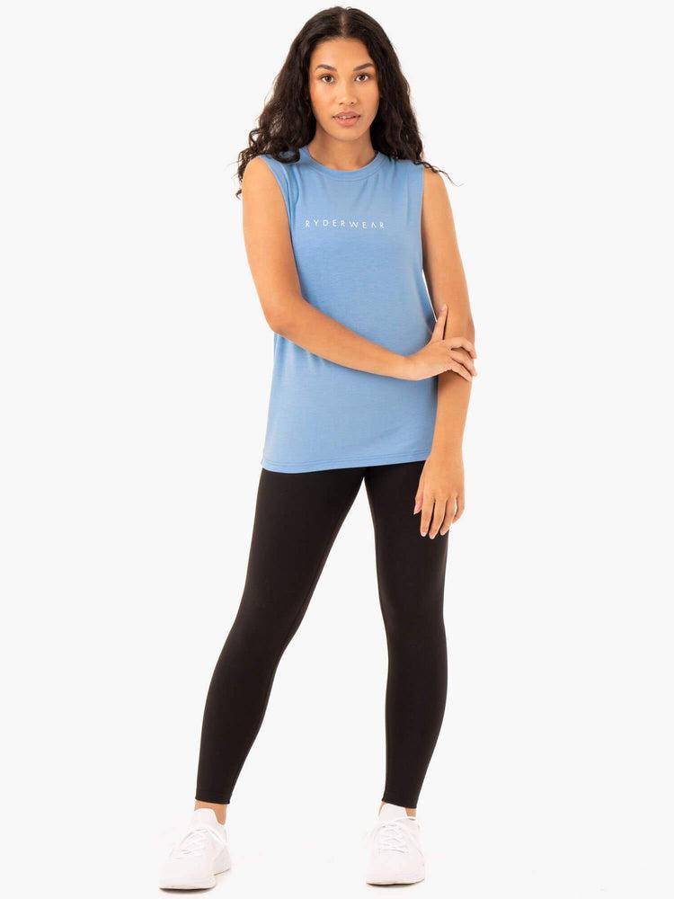 Women's Ryderwear Women Tanks Foundation Muscle Tanks Sky Blue | NZ2854HK