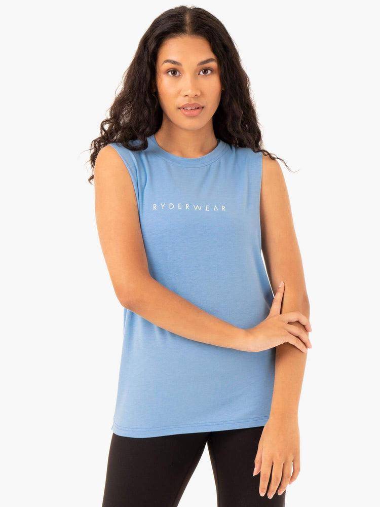 Women\'s Ryderwear Women Tanks Foundation Muscle Tanks Sky Blue | NZ2854HK